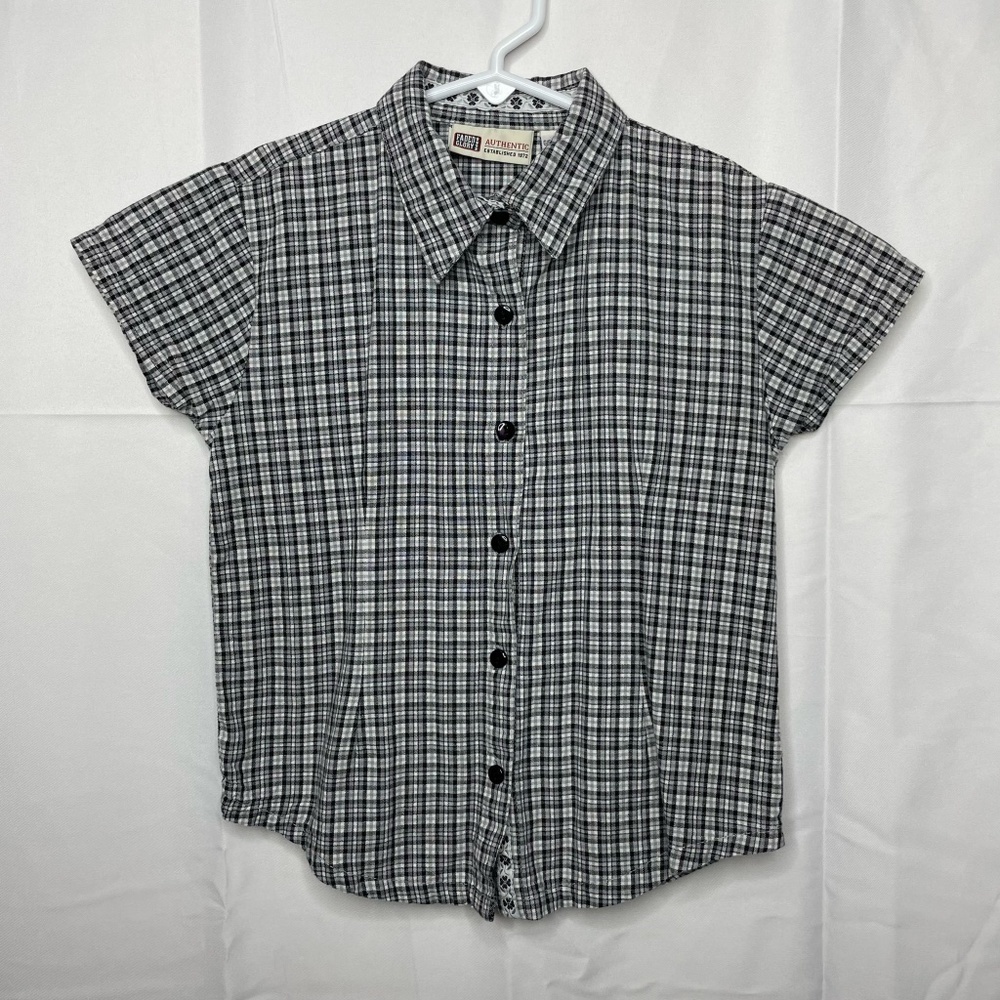 VINTAGE Faded Glory Short Sleeve Plaid Button Up Blouse Girls 6/6X